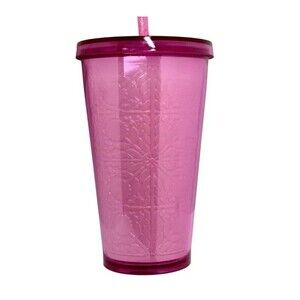 Starbucks 2015 Floral Pink Flower Embossed Grande Cold Cup Tumbler 16 oz